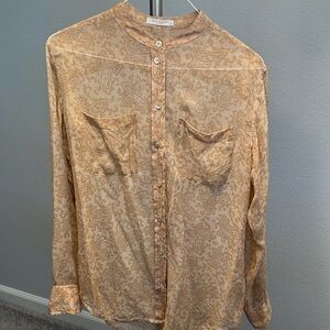 100% silk, long sleeve button blouse, paisley, Size XS